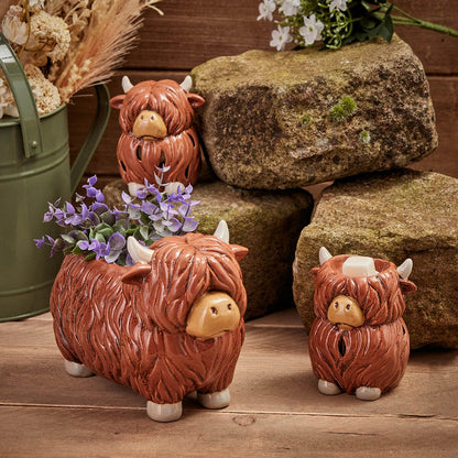 Rustic Highland Cow stoneware wax melt burner in brown