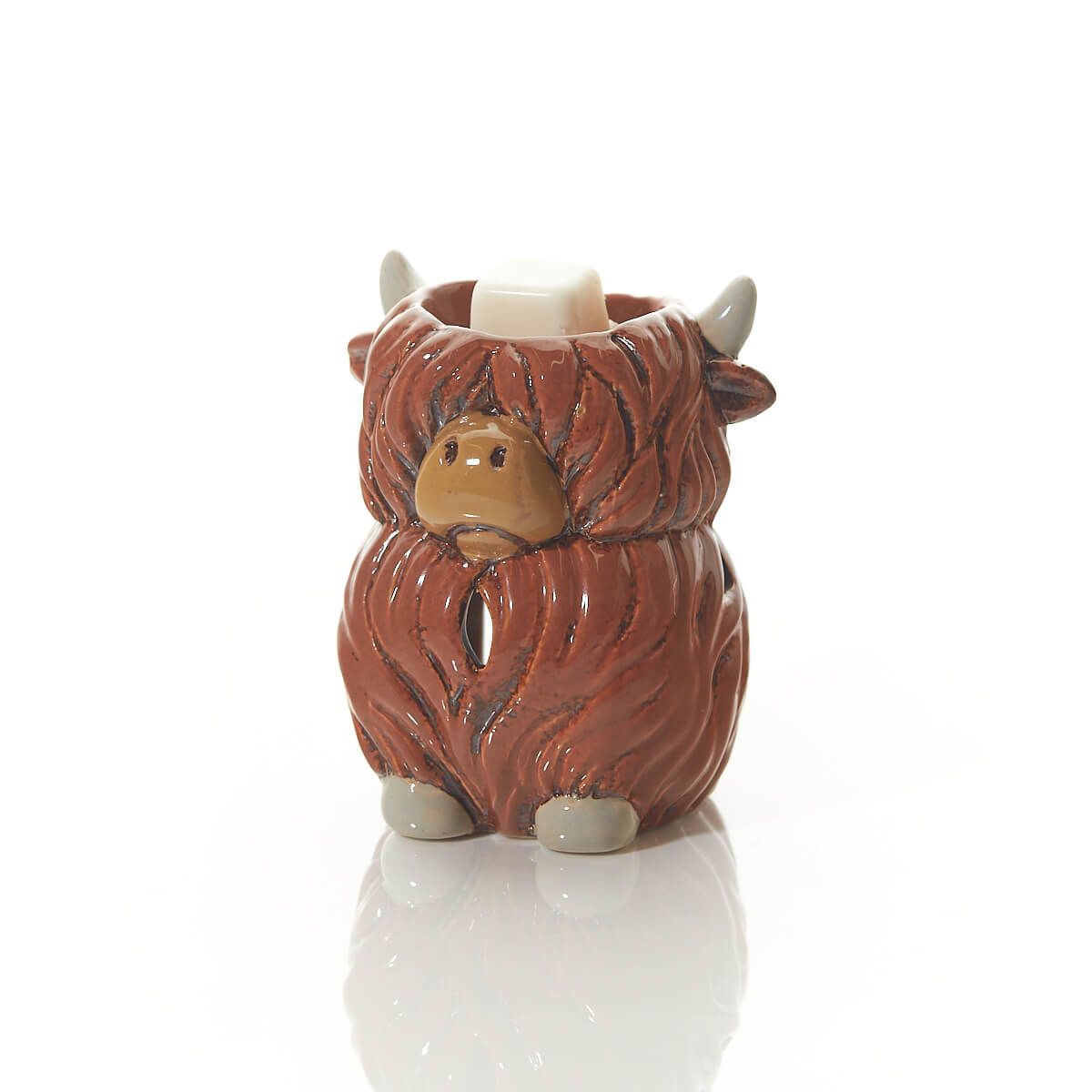 Brown Highland Cow wax melt burner with embossed stoneware design