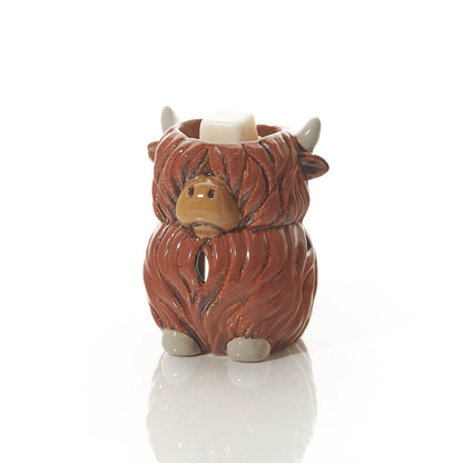 Brown Highland Cow wax melt burner with embossed stoneware design