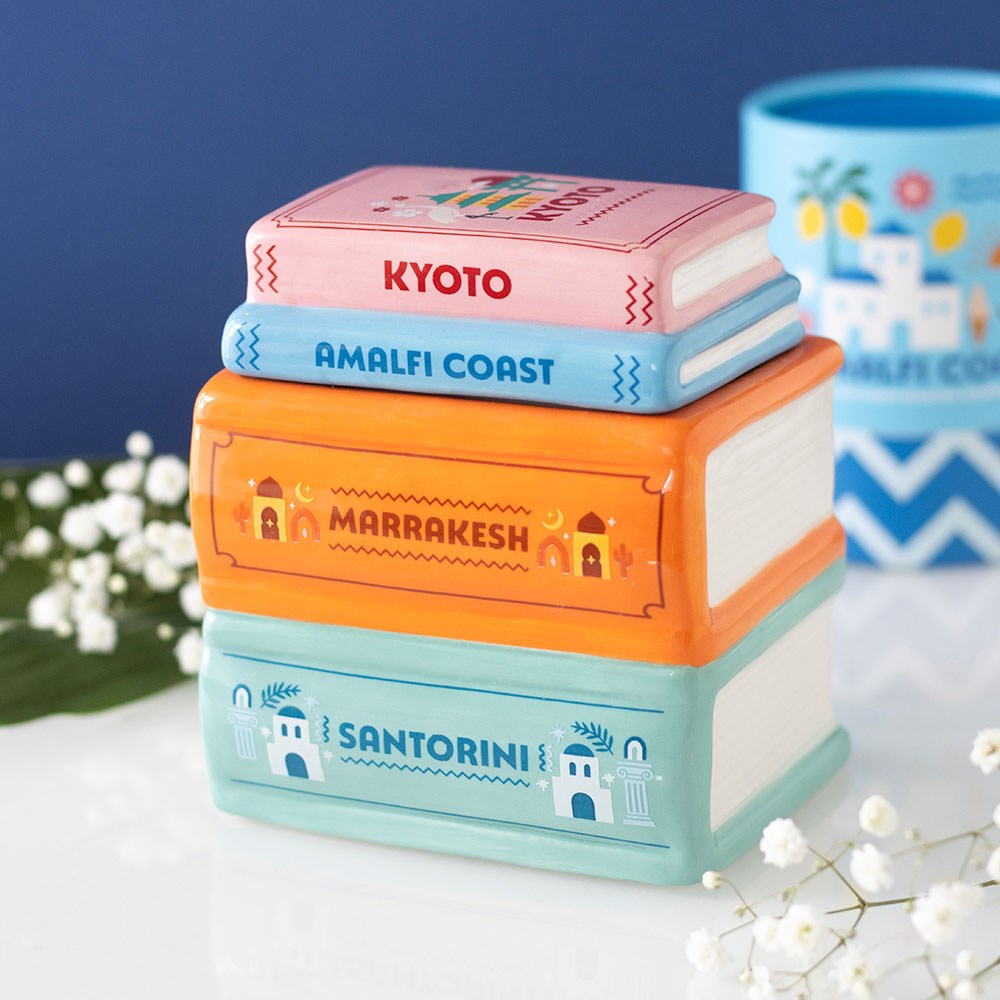 Holiday Book Stack ceramic wax melt burner and oil warmer