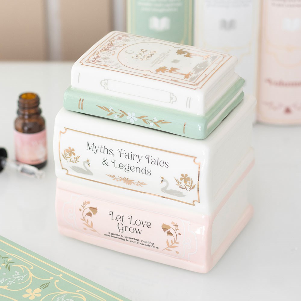 Book Stack ceramic wax burner and oil burner for book lovers from Especially Scent
