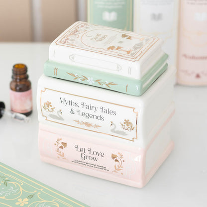 Book Stack ceramic wax burner and oil burner for book lovers from Especially Scent