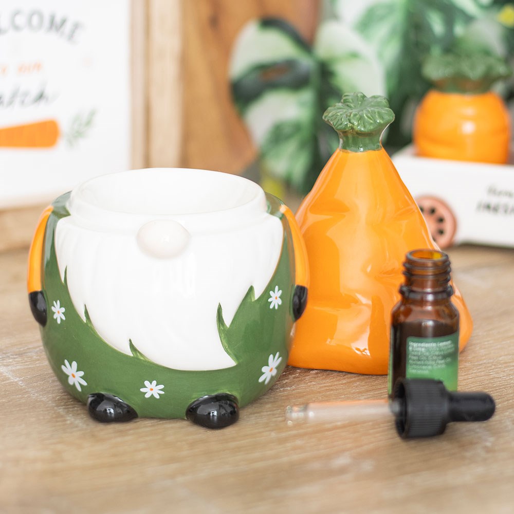 Ceramic Carrot Patch Gonk oil burner and fragrance warmer with orange carrot hat