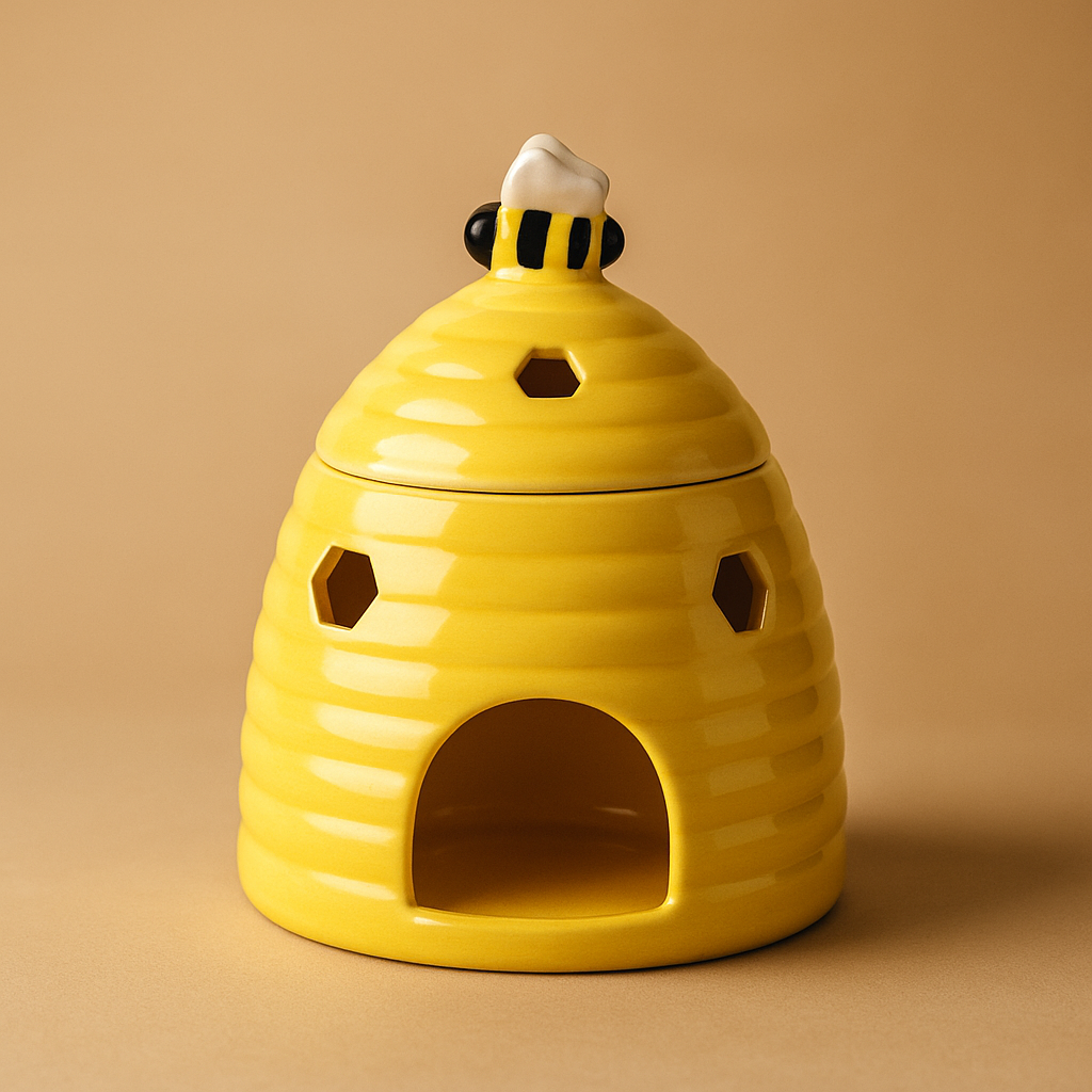 Cosy yellow beehive oil burner with honeycomb cut-outs