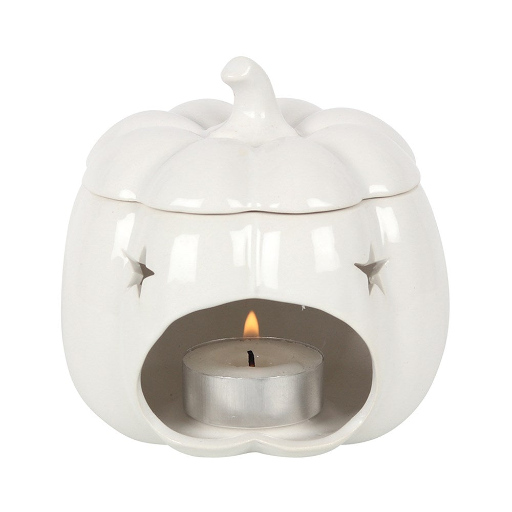 White ceramic pumpkin oil burner for fragrance oils and cosy autumn home décor