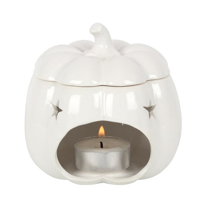 White ceramic pumpkin oil burner for fragrance oils and cosy autumn home décor
