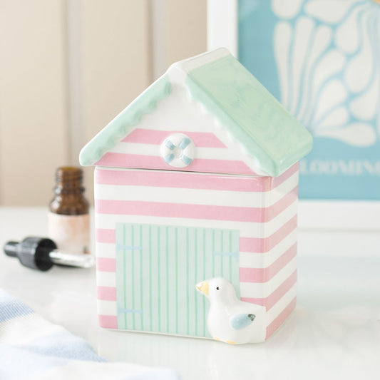 Pastel Beach Hut ceramic oil burner for fragrance oils and coastal home décor