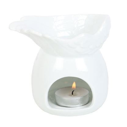 White ceramic angel wing wax melt burner with deep fragrance dish for home fragrance