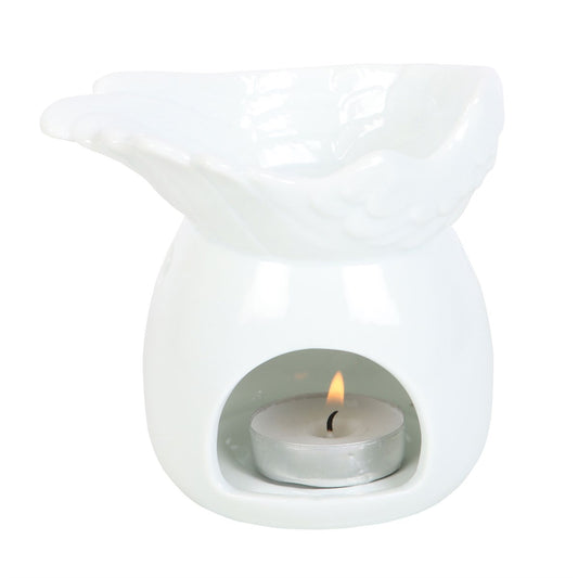 White ceramic angel wing wax melt burner with deep fragrance dish for home fragrance