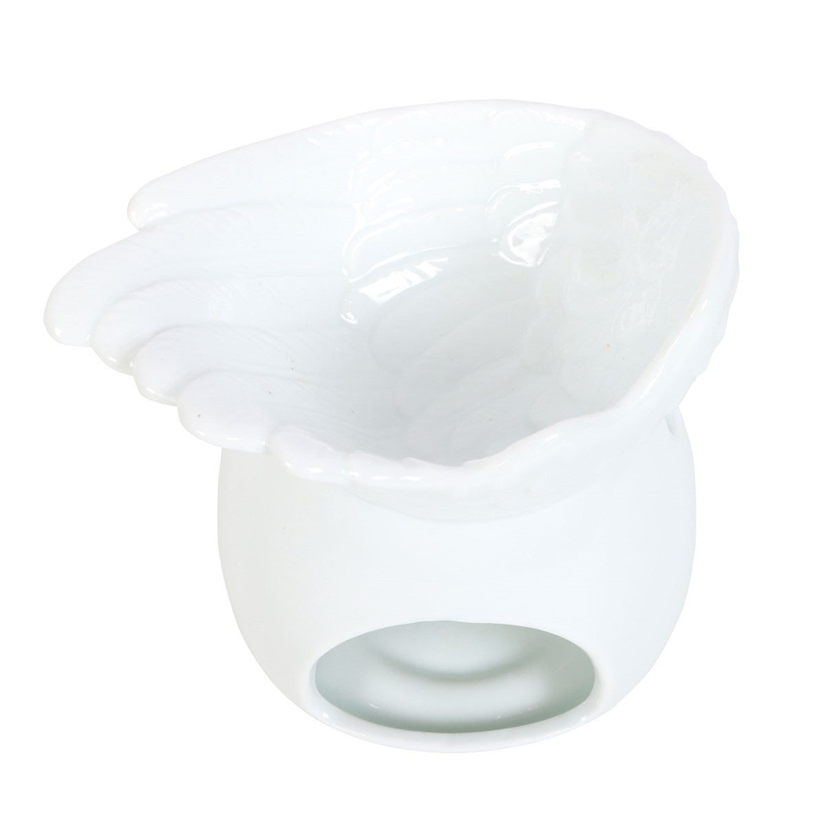 Angel wing wax melt warmer styled in a peaceful neutral home interior with Especially Scent wax melts