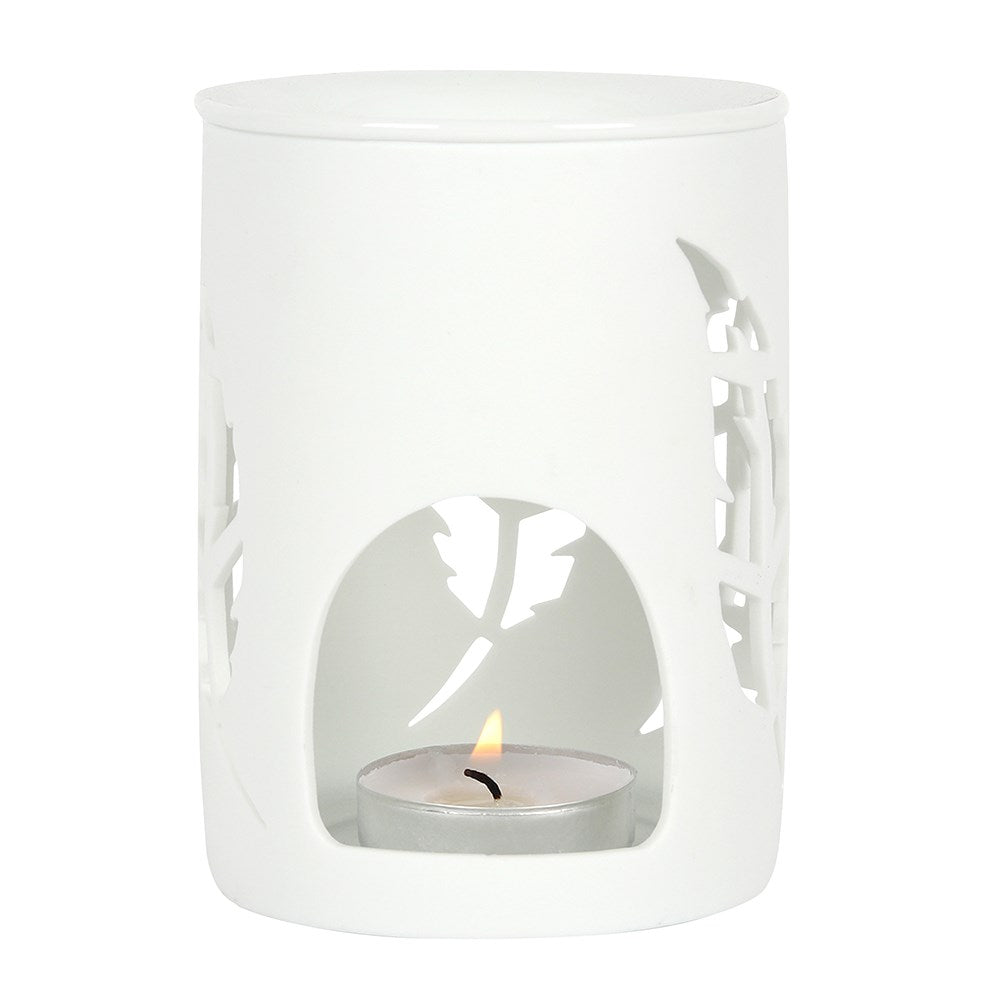 White feather wax melt burner with decorative cut-out design from Especially Scent