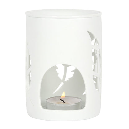 White feather wax melt burner with decorative cut-out design from Especially Scent