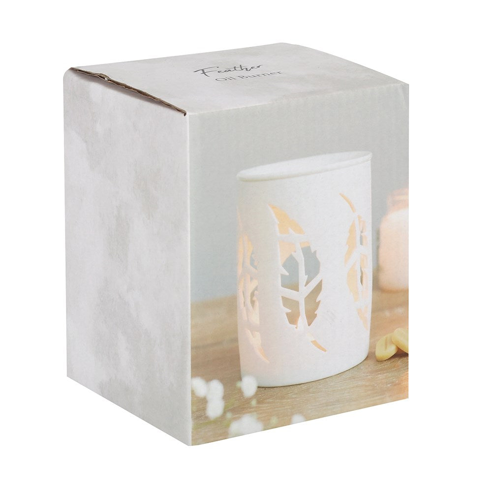 White feather wax melt burner with decorative cut-out design from Especially Scent