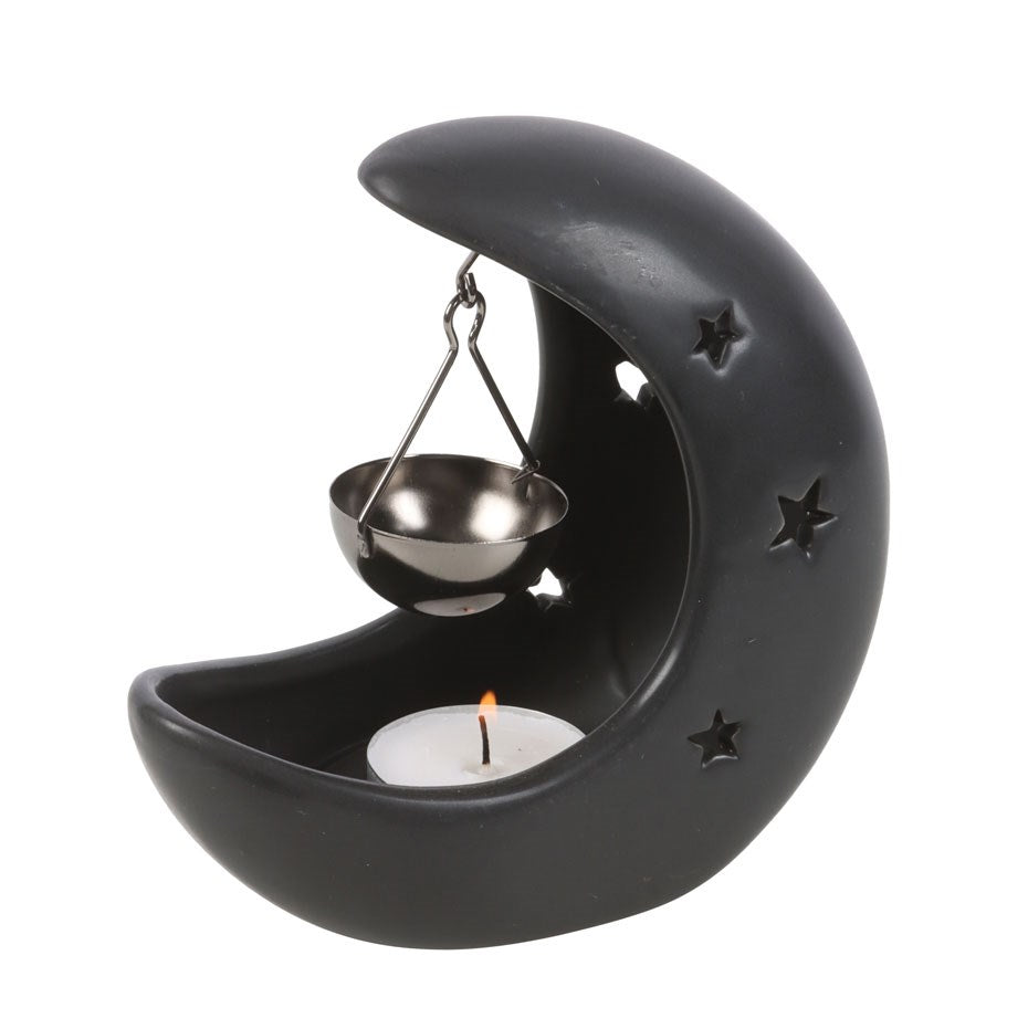 Celestial black moon oil burner with hanging bowl for home fragrance oils