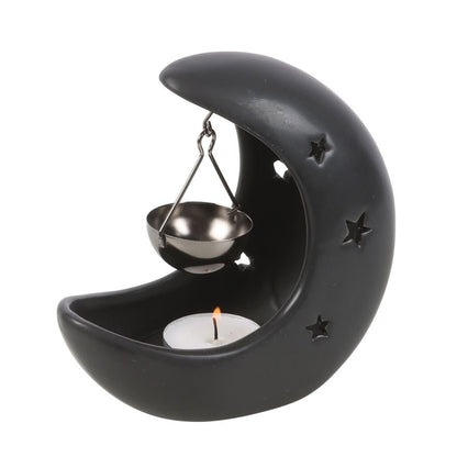 Celestial black moon oil burner with hanging bowl for home fragrance oils