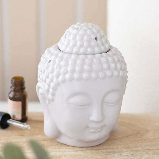 Grey Buddha head ceramic wax melt and oil burner from Especially Scent