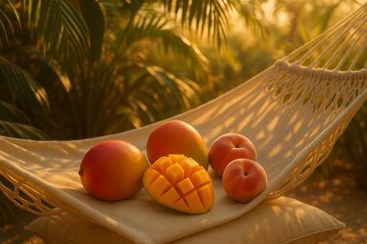 Hand-poured wax melt in a stylish clamshell container, designed to fill your space with a long-lasting, luxurious fragrance. Ideal for use in wax warmers to create a cozy and inviting atmosphere. Scent notes include: Inspired by a popular scent. A mouthwatering tropical fruit fusion of juicy peach and tropical mango sweetened by hints of sugar, vanilla &amp; dry fruits. Top notes of mango &amp; tangerine, middle notes of peach, strawberry, raspberry and clove. Base notes of vanilla, sugar and candyfloss.