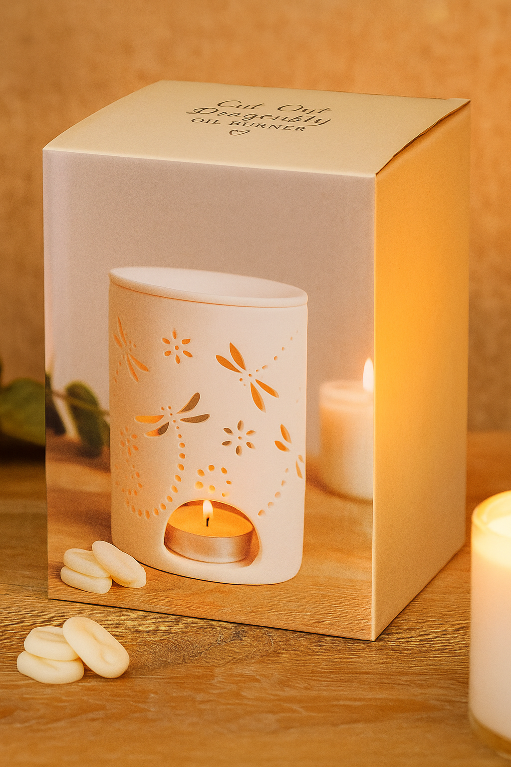 tealight wax warmer with dragonfly pattern for home fragrance